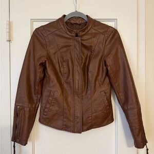Brown Faux Leather Jacket Size XS